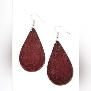 paparazzi Burgundy Teardrop Floral Earrings